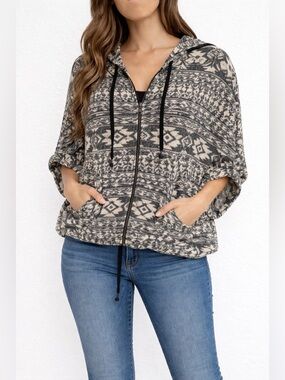 American Eagle Aztec Hoodie Poncho Zip Up XL Boho Tribal Oversized